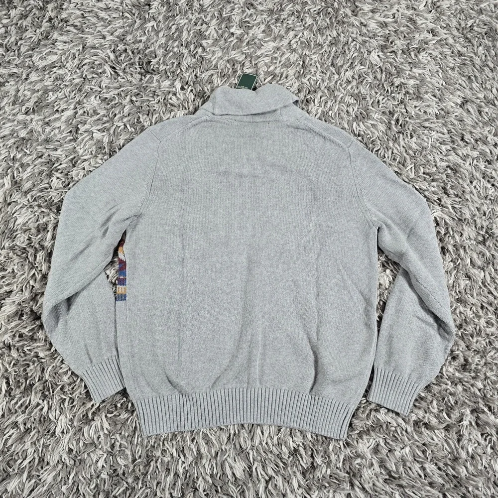 GH Bass Mens Shawl Neck Sweater Gray Southwestern Aztec Cotton Pullover Medium